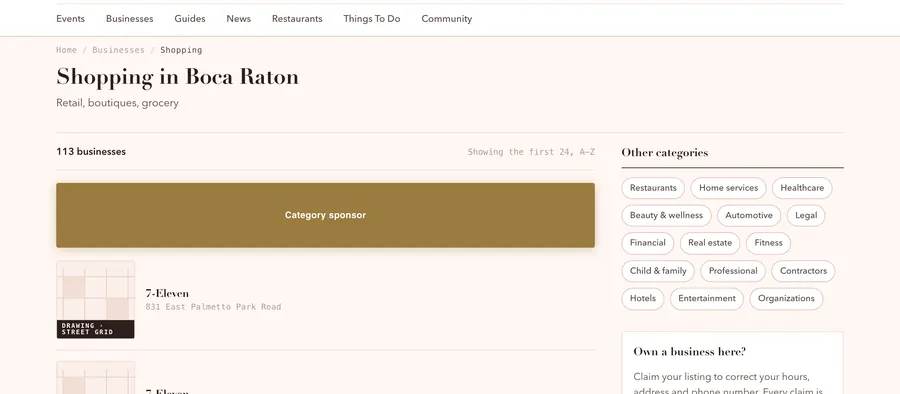 The category sponsor in place on the live site, marked in brass