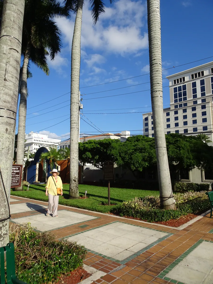 Palms and walkways at Sanborn Square in downtown Boca Raton