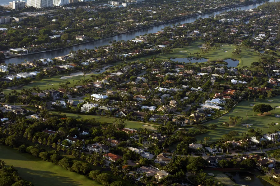 Boca Raton from the air, waterways and houses